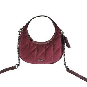Coach CCE61 Carmen Mini Crossbody Quilted Velvet Top Handle Handbag Burgundy